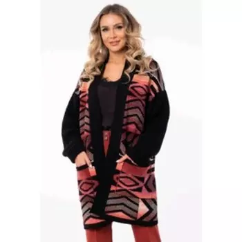 Кардиган женский, размер 50, цвет чёрный, коралловый