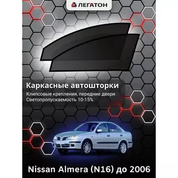Каркасные автошторки Nissan Almera (N16), до 2006, передние (клипсы), Leg0362