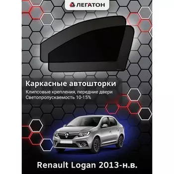 Каркасные автошторки Renault Logan, 2013-н.в., передние (клипсы), Leg0494
