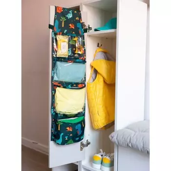 Кармашки в садик «Динозавры», 83х24 см, для детского шкафчика, синий