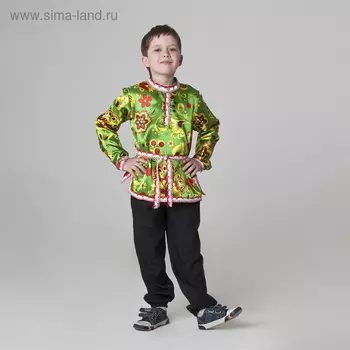 Русская народная рубаха «Хохлома», атлас, р. 30, рост 110-116 см, зелёная
