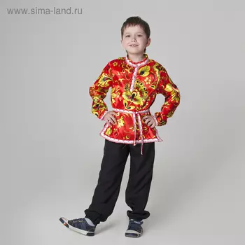 Русская народная рубаха «Хохлома», атлас, р. 32, рост 122-128 см, красная