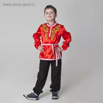 Русская народная рубаха «Хохлома», атлас, красная, р-р 36, рост 146 см