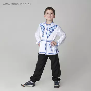Русская народная рубаха «Гжель», атлас, белая, р-р 32, рост 122-128 см
