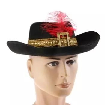 Карнавальная шляпа с пером, цвет чёрный, р-р. 57-58