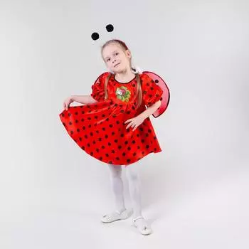 Карнавальный костюм «Божья коровка», атлас, платье, крылья, ободок, рост 122-128 см