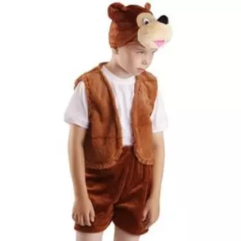 Карнавальный костюм «Бурый медвежонок», жилет, шорты, маска-шапочка, р. 30-32, рост 122 см