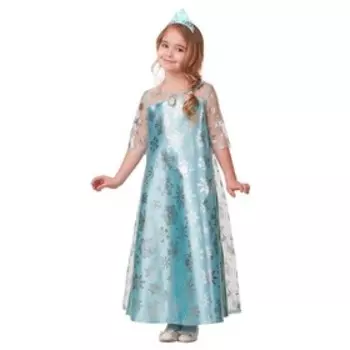 Карнавальный костюм «Эльза», сатин 2, платье, корона, р. 32, рост 122 см