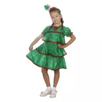Карнавальный костюм «Ёлочка искристая», кокошник, платье ярусами, р. 30, рост 110-116 см