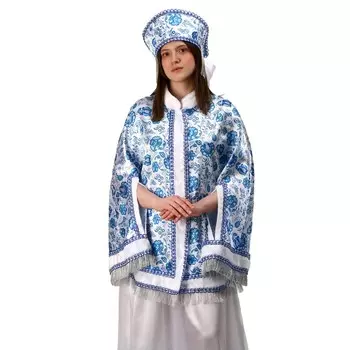 Карнавальный костюм"Народные гуляния Гжель"накидка,кокошник,р-р42-50