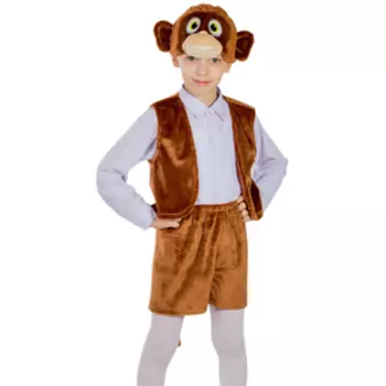 Карнавальный костюм «Обезьянка мальчик», жилетка, шорты, маска-шапочка, рост 122-128 см