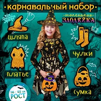 Карнавальный костюм «Ведьма»: платье, шляпа, чулки, сумка, рост 116-122 см