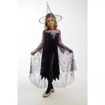 Карнавальный костюм «Ведьма в фиолетовом», платье, головной убор, пояс, р. 28, рост 110 см