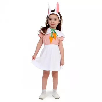 Карнавальный костюм «Зайка белая», плюш, пелерина, юбка, головной убор, рост 98-104 см