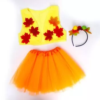 Карнавальный Набор Осень: ободок, жилет, юбка, листья кленовые, рост 98-122