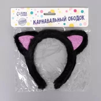 Ободок Котик, цвет черный с блёстками