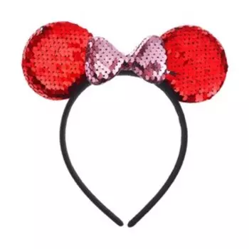 Карнавальный ободок «Ушки», с пайетками, цвет красный