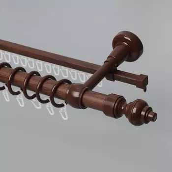 Карниз двухрядный, ширина 140 см, d=28 мм, пластиковые элементы, цвет орех