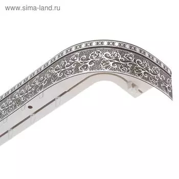 Карниз двухрядный «Ультракомпакт. Кружево», 200 см, с декоративной планкой 7 см, цвет шоколад/серебро