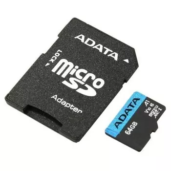 Карта памяти microSDXC A-Data, 64 GB, AUSDX64GUICL10A1-RA1 Premier Pro + adapter