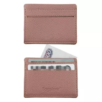 Картхолдер, натуральная кожа, розовый 10х7,5х0,5 см