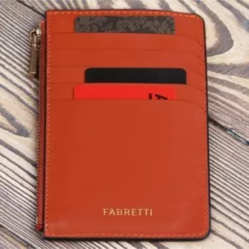 Картхолдер с отделом на молнии, 5 карманов для карт, цвет рыжий 14.8х9.5х1.5см