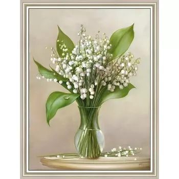 Картина "Ландыши в стеклянной вазочке" 50/65 рама 65-008W