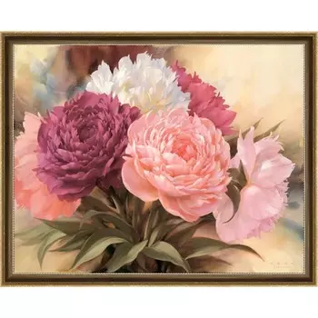 Картина "Махровые пионы 1" 50/70 рама 55-0088