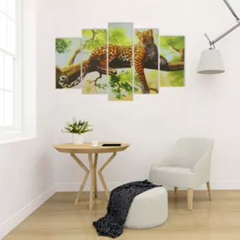 Картина модульная на подрамнике "Гепард на отдыхе" 2-25х53см , 2-25х67см ,1-25х80,80х140 см
