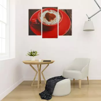 Картина модульная на подрамнике "Кофе в красной кружке" 2шт-25,5*50,5,30,5*60см , 60х100 см