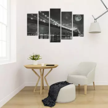 Картина модульная на подрамнике "Луна над городом" 2-25х52, 2-25х66,5,1-25х80,80*140 см