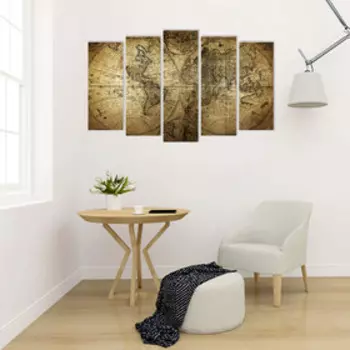 Картина модульная на подрамнике "Ретро карта" 2-25*63; 2-25*71; 1-25*80: 125*80 см