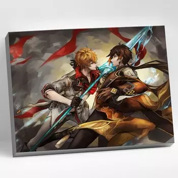 Картина по номерам 30 40 см «Геншин» «Тарталья и Чжун-ли» 28 цветов