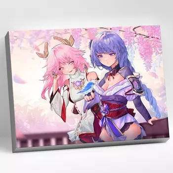 Картина по номерам 30 40 см «Геншин» «Яэ Мико и Райден» 26 цветов