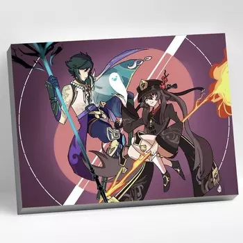 Картина по номерам 30 40 см «Геншин» «Ху Тао и Сяо» 28 цветов