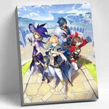 Картина по номерам 30 40 см «Геншин» «Лиза, Кэйа, Эмбер, Джинн» 36 цветов