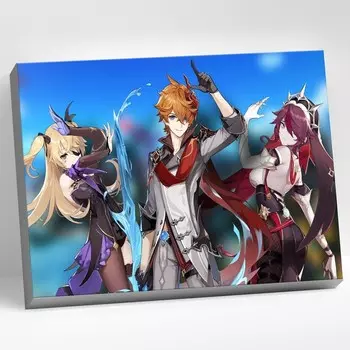 Картина по номерам 30 40 см «Геншин. Тарталья с Розарией и Фишль» 30 цветов