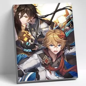 Картина по номерам 30 40 см «Геншин» «Тарталья и Чжун Ли» 29 цветов