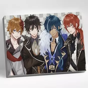 Картина по номерам 30 40 см «Геншин. Тарталья, Чжун-ли, Кэйа, Дилюк» 44 цвета