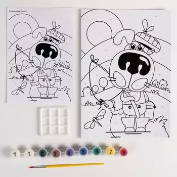 Картина по номерам для малышей «Пёсик-рыболов»