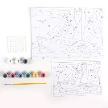 Картина по номерам для малышей «Транспорт» «Спортивный парусник»