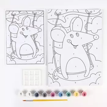 Картина по номерам для малышей «Весёлые картинки» «Мышка на качели»