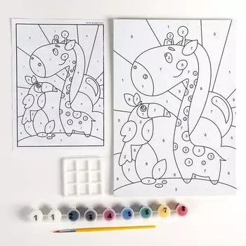 Картина по номерам для малышей «Весёлые картинки» «Жирафик и тукан»