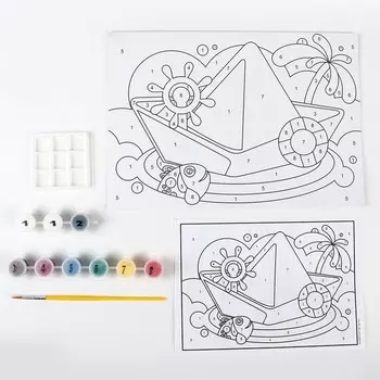 Картина по номерам для малышей «Весёлые картинки» «Жёлтый кораблик»