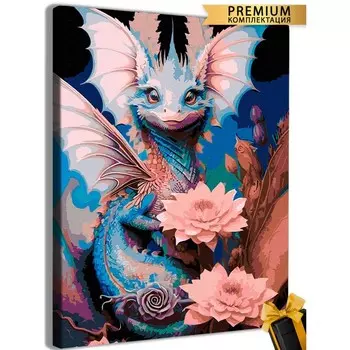 Картина по номерам «Дракон с цветами» 40 50 см