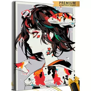 Картина по номерам, холст на подрамнике «Девушка с карпами» «Прогулка под водой» 40 50 см