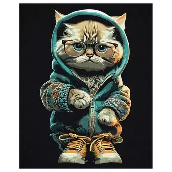 Картина по номерам на черном холсте «Стильный кот», 40 50 см