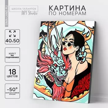 Картина по номерам на холсте с подрамником «Девушка с драконом», 4050 см