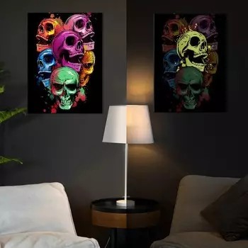 Картина по номерам со светящейся краской, 40 50 см «Поп арт. Черепа» 24 цвета