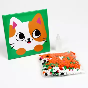Картина помпонами «Милый котик», 20 х 20 см